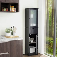 Bathroom Tall Cabinet Freestanding Linen Tower with Doors & Drawer