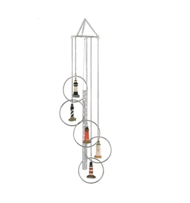 Fc Design 24" Long 5-Ring Polyresin Lighthouse Wind Chime Home Decor Perfect Gift for House Warming, Holidays and Birthdays