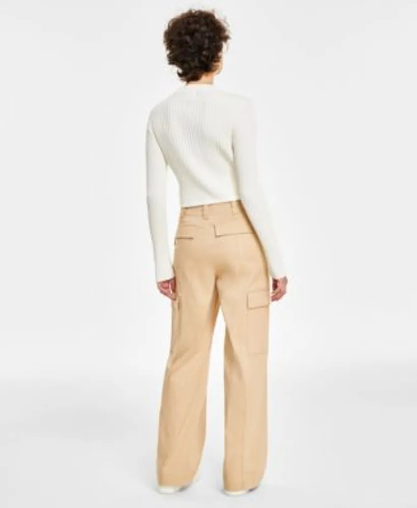 Calvin Klein Jeans Womens Logo Cropped Top Super High Waist Wide Leg Cargo  Pants