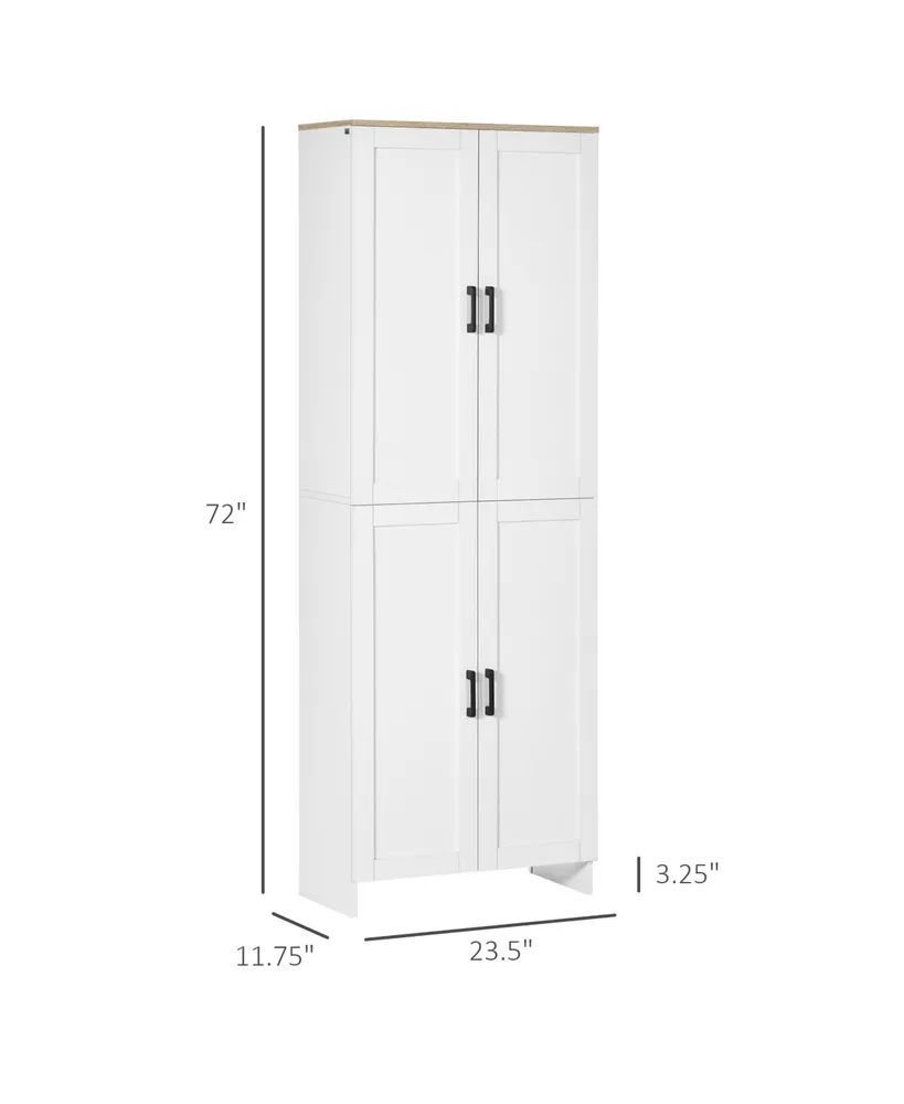 Homcom 72" Freestanding Kitchen Pantry, 4-Door Storage Cabinet Organizer with Adjustable Shelves, White