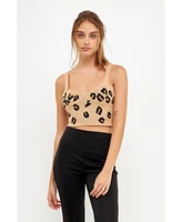 Grey Lab Women's Leopard Bustier Knit top