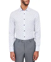 Men's Slim-Fit Diamond Geo Print Performance Stretch Cooling Comfort Dress Shirt