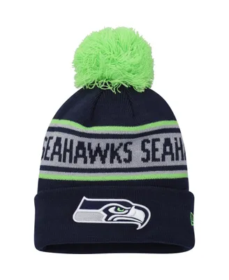 Big Boys and Girls New Era College Navy Seattle Seahawks Repeat Cuffed Knit Hat with Pom