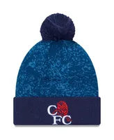 Men's New Era Blue Chelsea Retro Allover Print Cuffed Knit Hat with Pom