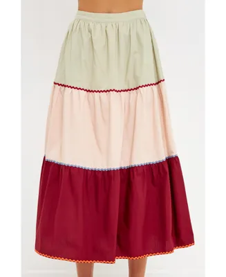 English Factory Women's Color Block Midi Skirt