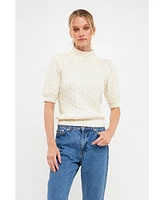 English Factory Women's Short-Sleeve Cable-Knit Sweater