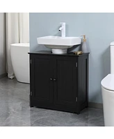 Homcom Under Sink Bathroom Cabinet with 2 Doors and Shelf, Pedestal Sink Bathroom Vanity Cabinet, Black