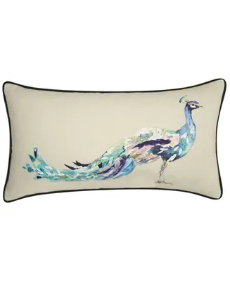 Edie@Home Reversible Ribbon Peacock Decorative Lumbar Pillow, 14" x 26"