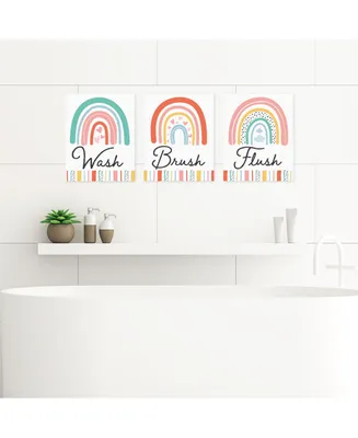 Hello Rainbow Unframed Wash, Brush, Flush Boho Wall Art 8 x 10 inches Set of 3 - Assorted Pre