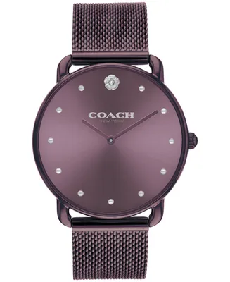 Coach Women's Elliot Purple Stainless Steel Mesh Bracelet Watch 36mm