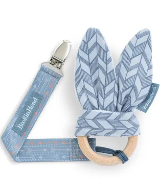 BooginHead Pacifier Clip and Natural Wood Baby Teether, Blue Feather