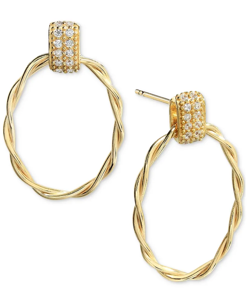 Diamond Oval Twist Doorknocker Drop Earrings (1/5 ct. t.w.) in 14k Gold-Plated Sterling Silver - Gold