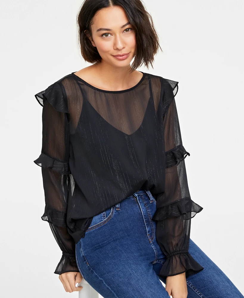 On 34th Women's Sheer Ruffle-Trim Top, Created for Macy's