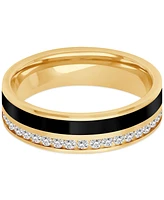 Men's Lab-Created White Sapphire (3/4 ct. t.w.) & Ceramic Stripe Band 18k Gold-Plated Sterling Silver (Also Black Sapphire)