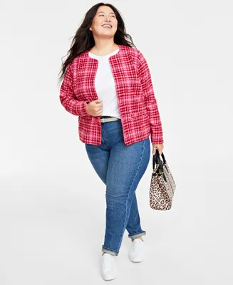 On 34th Plus Size Tweed Collarless Jacket, Created for Macy's