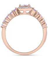 Morganite (1/3 ct. t.w.), Rose de France Amethyst (1/3 ct. t.w.) & Diamond Halo Ring in 14k Rose Gold - Multi