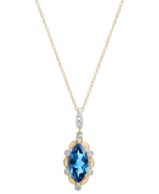 London Blue Topaz (2-1/3 ct. tw.) & Diamond (1/20 ct. tw.) Marquise Floral 18" Pendant Necklace in 14k Gold