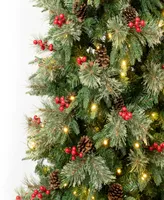 National Tree Company 7.5' Feel-Real Virginia Pine Hinged Pine-Needle Slim Christmas Tree w Berries & Pinecones