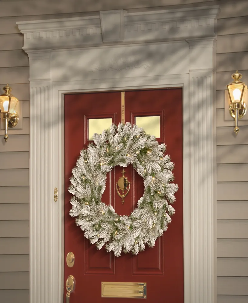 National Tree Company 30" Snowy Sheffield Spruce Wreath with Twinkly Led Lights