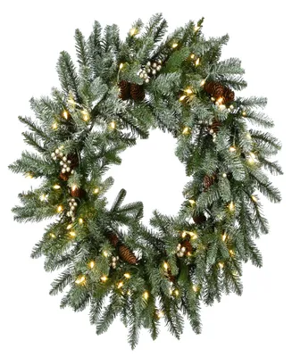 National Tree Company 30" Snowy Morgan Spruce Wreath with Twinkly Led Lights