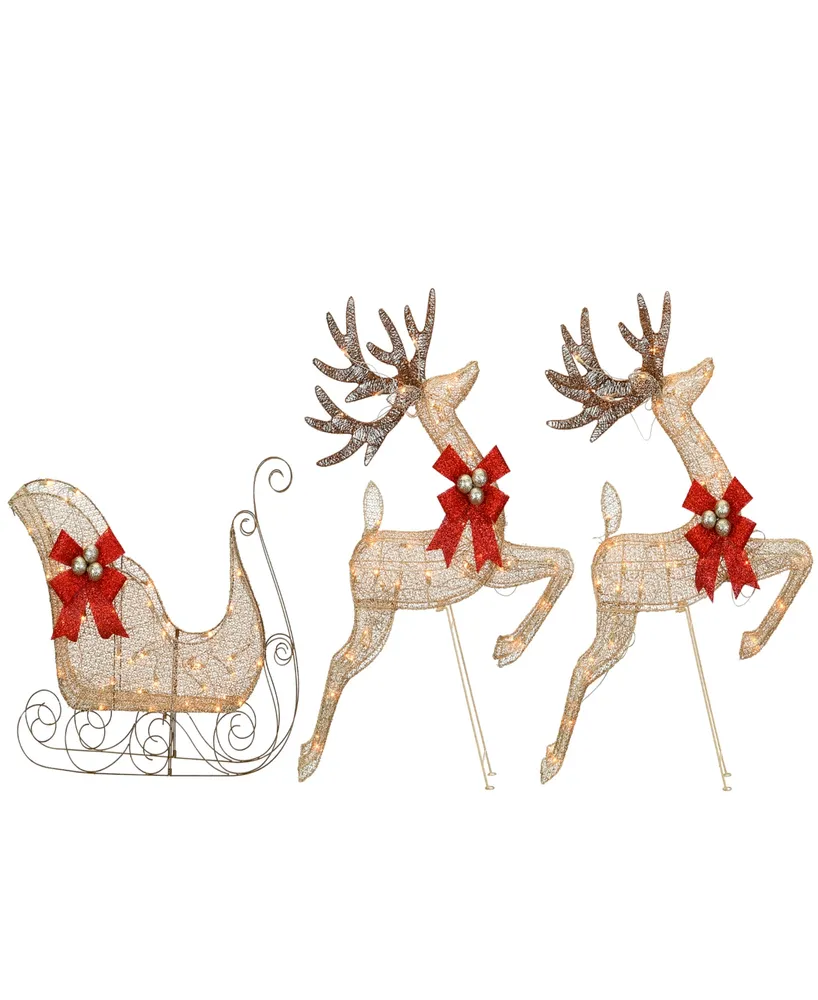 National Tree Company Champagne Reindeer and Sleigh with Clear Lights