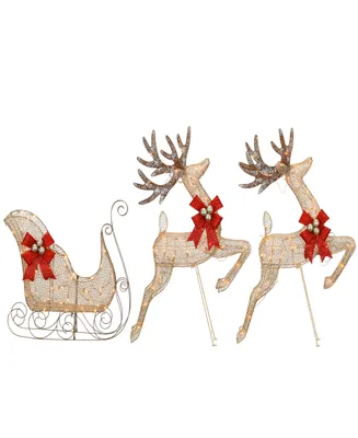 National Tree Company Champagne Reindeer and Sleigh with Clear Lights