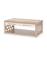 Biscayne 48" Wood with Travertine Insert Rectangle Cocktail Table