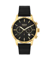 Versus Versace Men's Chronograph Quartz Eugene Gold-Tone Stainless Steel Bracelet Watch 46mm with Leather Strap Set, 2 Pieces