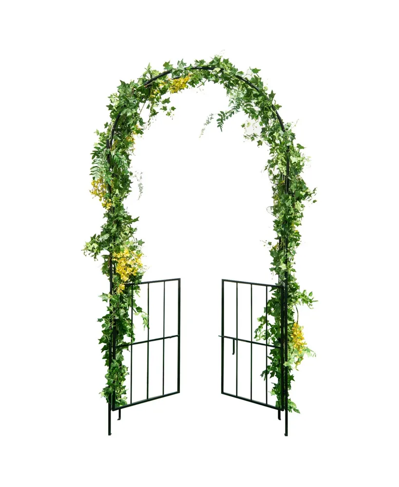 Costway Garden Arch Arbor Trellis with Gate 7.5 ft Patio Archway Pergola for Wedding