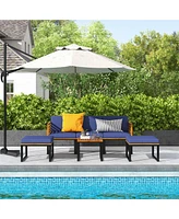 Costway 6pcs Patio Acacia Wood Conversation Sofa Seat Set Ottomans Table Outdoor