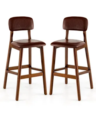 Set of 2 Upholstered Pu Bar Stools 29'' Dining Chairs with Rubber Wood Legs
