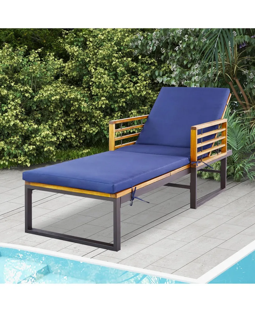 Patio Cushioned Chaise Lounge Chair Adjustable Reclining Lounger 800 lbs