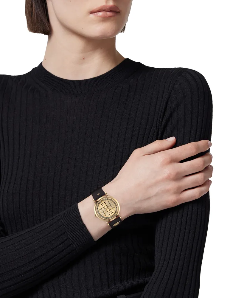 Versace Women's Swiss New Generation Black Leather Strap Watch 36mm