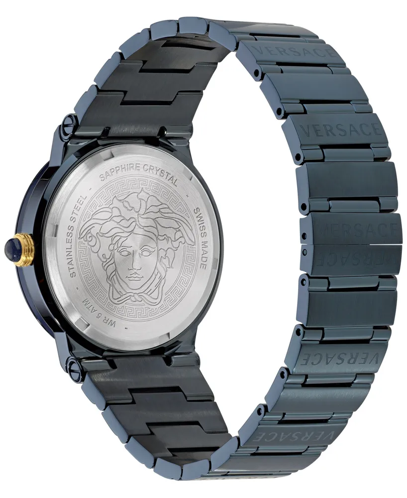 Versace Women's Swiss Greca Logo Blue Ion Plated Stainless Steel Bracelet Watch 38mm