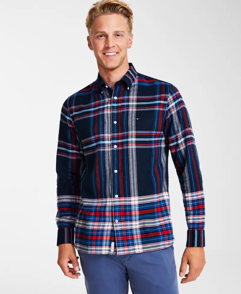 Tommy Hilfiger Men's Gradient Check Regular-Fit Long-Sleeve Button-Down Shirt