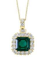 Effy Lab Grown Emerald (4-3/4 ct. t.w.) & Lab Grown Diamond (1-7/8 ct. t.w.) Halo 18" Pendant Necklace in 14k Gold