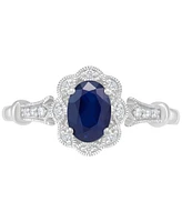 Sapphire (1 ct. t.w.) & Diamond Accent Bead Frame Ring in 14k White Gold