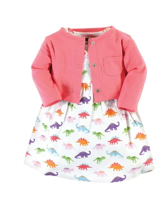 Hudson Baby Toddler Girls Cotton Dress and Cardigan 2pc Set Dinosaurs