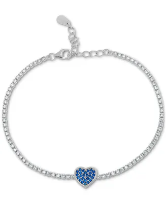 Blue Spinel (1/5 ct. t.w.) & Lab-Grown White Sapphire (1-1/4 ct. t.w.) Heart Tennis Bracelet in Sterling Silver