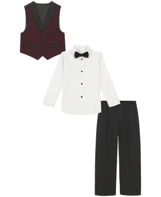 Calvin Klein Toddler Boys Cord Stripe Vest, Pant, Dress Shirt and Bowtie, 4 Piece Set