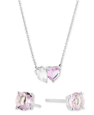 Giani Bernini 2-Pc. Set Cubic Zirconia Pear & Heart Pendant Necklace Round Stud Earrings Sterling Silver, Created for Macy's