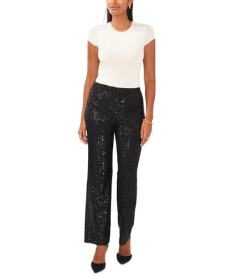 Msk Petite Sequined Mesh Pull-On Palazzo Pants