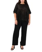 Msk Plus Sequined Boat-Neck High-Low Poncho Top