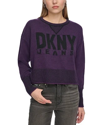 Dkny Jeans Women's Crewneck Long-Sleeve Logo Sweater