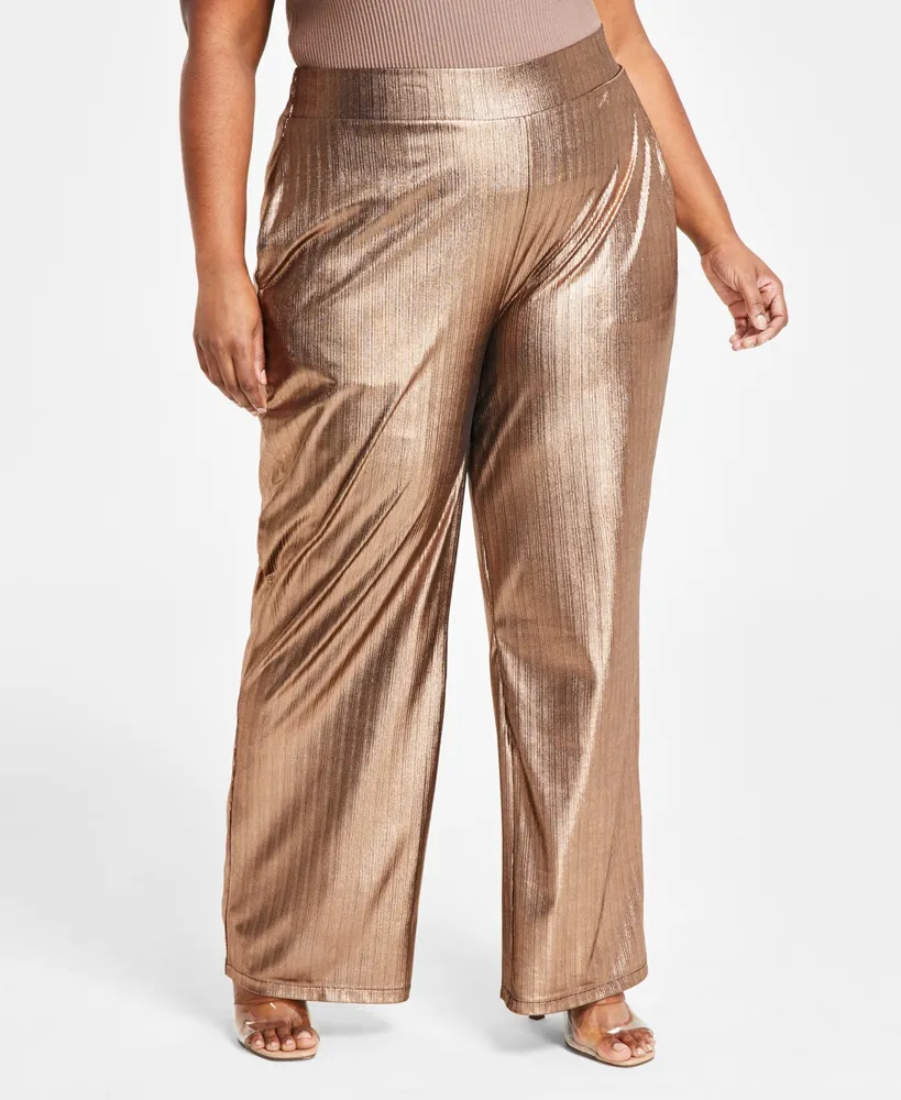 Nina Parker Trendy Plus Size Metallic Wide-Leg Pants