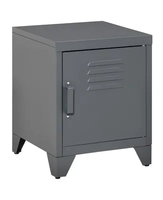 Homcom Industrial End Table, Living Room Side Table with Locker-Style Door and Adjustable Shelf, Grey