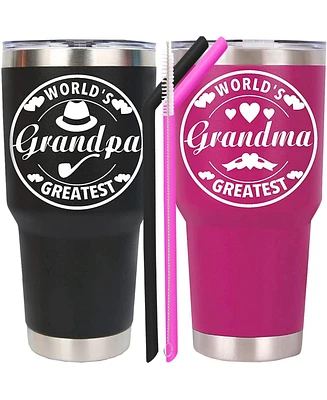 Meant2tobe Grandparents Mugs Set, Perfect Gifts for Grandma and Grandpa, Christmas Presents, Travel Coffee Mug, World's Greatest Grandparents