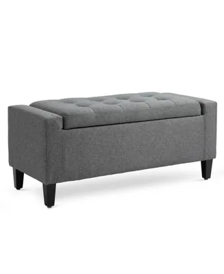 Homcom Linen Storage Ottoman Bench Lift Top Tufted Rectangle Ottoman for Living Room, Entryway, or Bedroom, Gray
