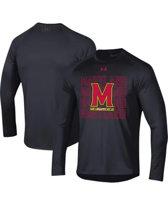 Men's Under Armour Black Maryland Terrapins 2023 Sideline Tech Raglan Long Sleeve T-shirt