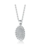 Genevive Sterling Silver Cubic Zirconia Oval Shaped Pendant